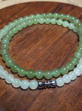 新疆的猫YQ122402 24.8克直6mm色调油亮青海翠青玉渐变圆珠项链