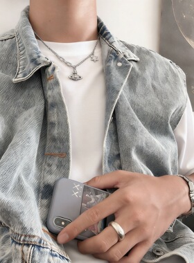 韩国东大门太空宇宙飞船项链女复古百搭简约时尚设计感锁骨链女