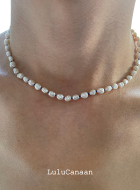 宝蓝色巴洛克珍珠锁骨链cleanfit