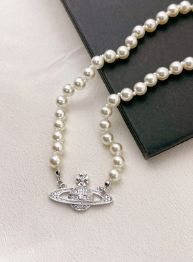 2512韩版时尚小众设计土星珍珠项链轻奢锁骨链女夏感气质颈链配饰