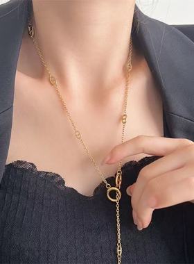 25122025不掉色钛钢长款猪鼻子项链小众感时髦双层叠戴ot扣锁骨链