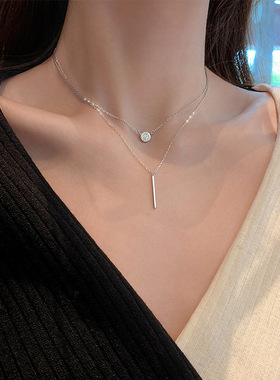 2512双层项链女锁骨链项链女纯银项链女小众设计感项链ins冷淡