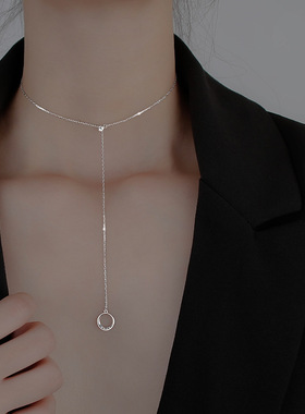2511万盈首饰伸缩圆环项链 S925纯银个性创意可调节饰品ins冷淡风