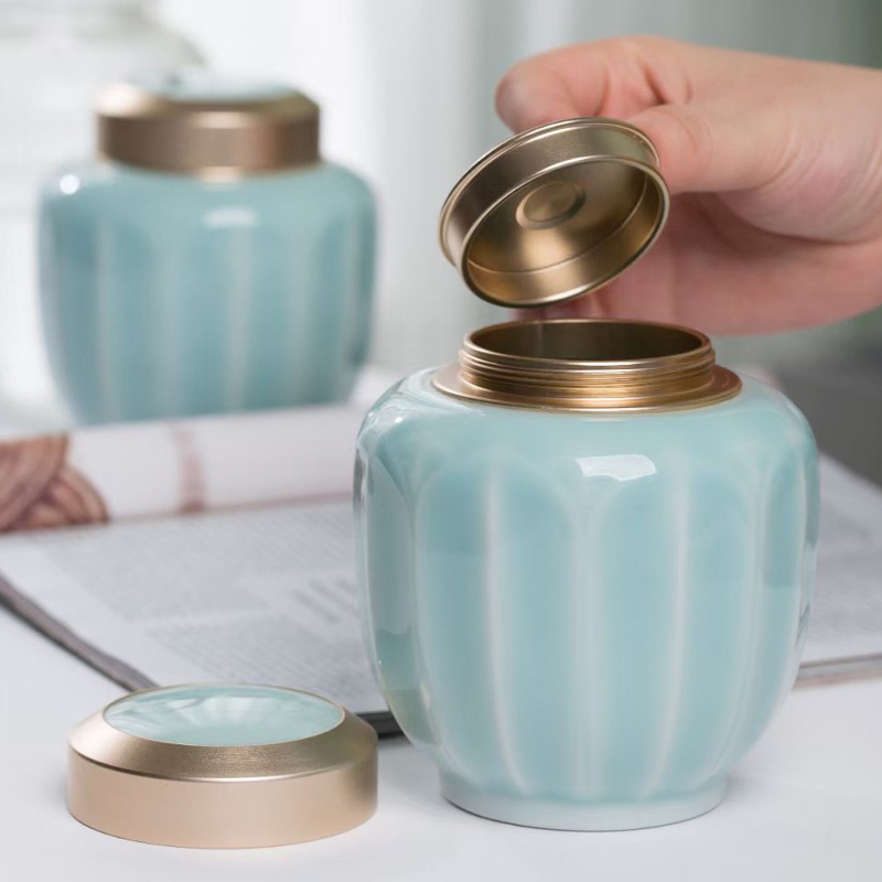 青瓷茶叶罐陶瓷密封罐储茶罐普洱茶盒茶叶桶茶具大号小号家用茶仓 - 图0