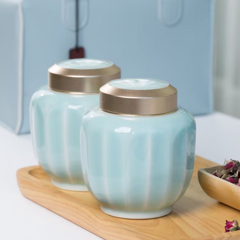 青瓷茶叶罐陶瓷密封罐储茶罐普洱茶盒茶叶桶茶具大号小号家用茶仓 - 图1
