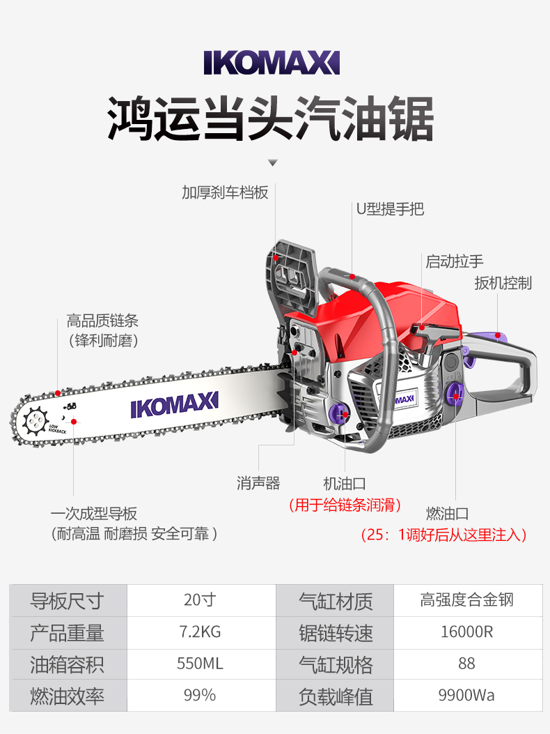 德国KOMAX伐木锯汽油锯大功率家用小型手持式户外锯柴油锯切割锯 - 图1