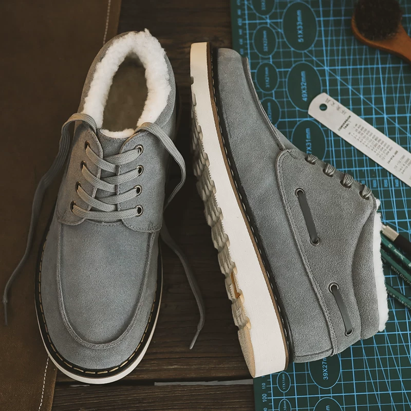 Fkktyуugg sheepskin and hair all -in -one snow boots men's short boots plus velvet cotton shoes northeast warm Martin boots