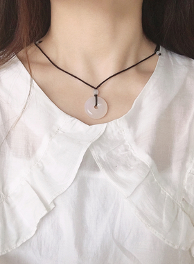 荔枝冻白玉髓平安扣项链