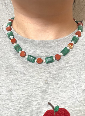 【那么骄傲】原创设计师项链天然孔雀石白水晶小灯泡淡水珍珠