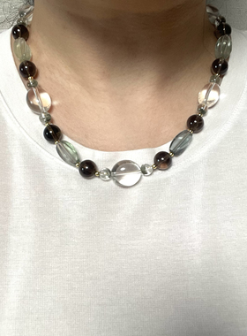 【水晶博物馆】高货重工原创项链黑金超七千层幽灵水晶闪灵钻珍珠