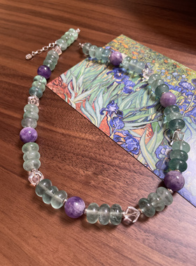 【梵高系列鸢尾花】多款！原创设计师项链油画绿萤石紫水晶白水晶