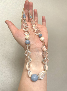 【上岸天使】原创设计师水晶项链天然白水晶天使天然珍珠