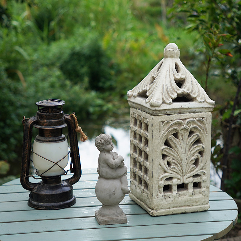 法式复古做旧风灯蜡烛台粗陶园艺摆件阳台花园造景装饰庭院布置,淘宝优惠券,粉丝福利购,淘宝优惠卷