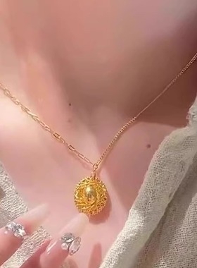 新款金包银鸽子蛋吊坠精致项链女时尚大气百搭锁骨套链女友老婆