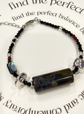 天然水晶单圈彼得石手链黑色尖晶紫水晶女款小众设计感高级首饰