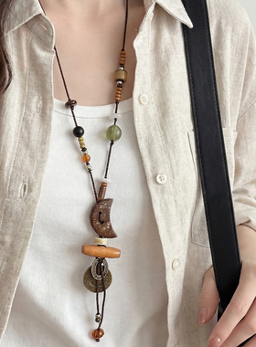 复古民族风月牙笑脸长款项链
