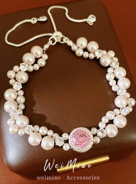 韩系气质镶锆石串珠圆形珍珠手链轻奢感手环时尚百搭手饰