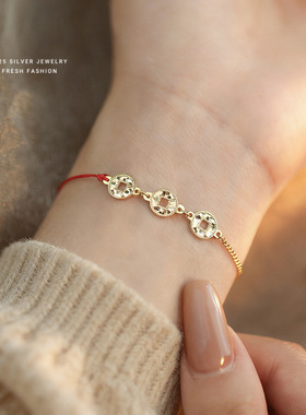 云小舒s925纯银双拼色钱币手链女新中式气质百搭本命马年首饰