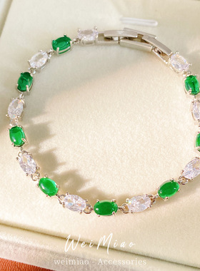 复古锆石椭圆形卡扣手链感轻奢手环精致气质百搭个性手饰