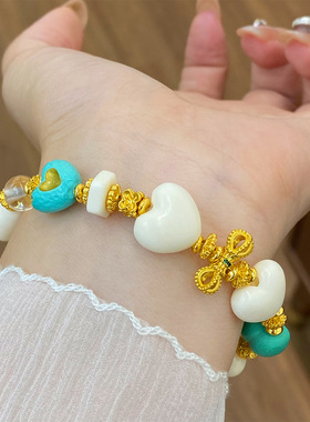 清新百搭金刚杵屁桃爱心松石手链女生串珠珠子轻奢感小众手饰