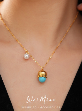 18K真金电镀树脂花苞珍珠项链轻奢小众锁骨链气质简约百搭项饰女