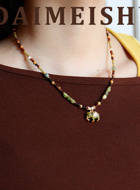 新款清新复古精致滴油小象施家珍珠项链轻奢小众感串珠锁骨链