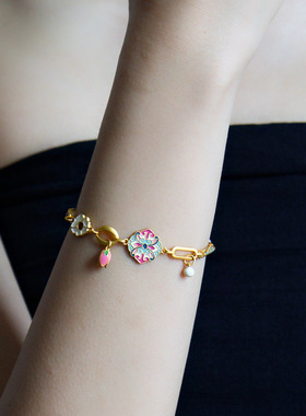 清新复古精致彩色滴油珐琅郁金香天河石手链轻奢小众感手饰女