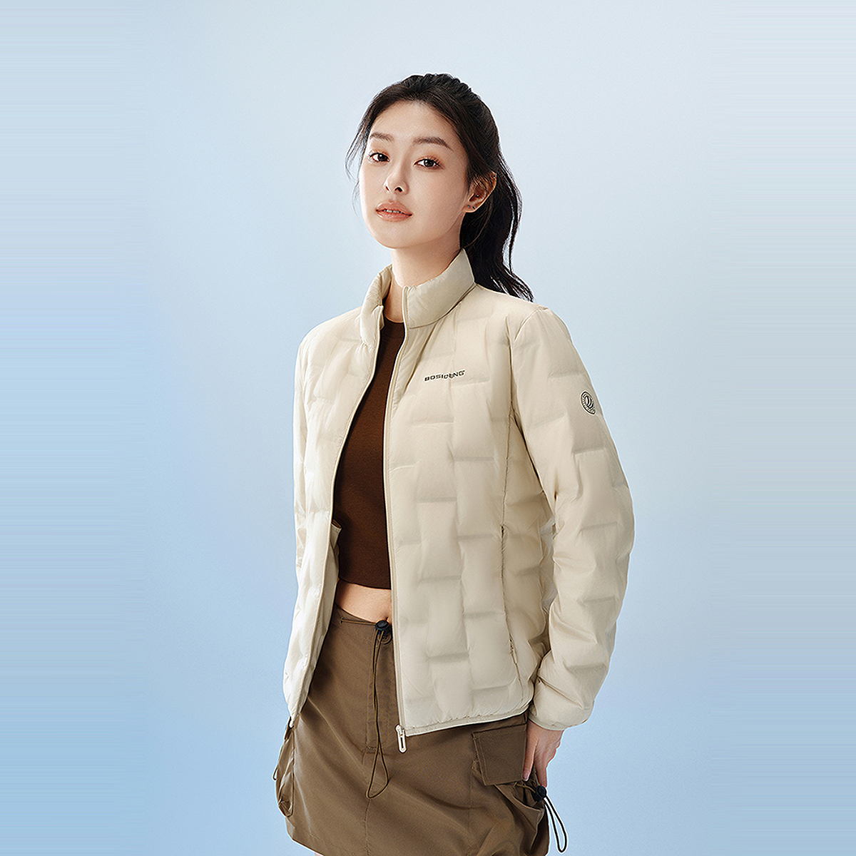 明星同款波司登2025新款品质鹅绒服女轻薄压胶羽绒服外套立领情侣