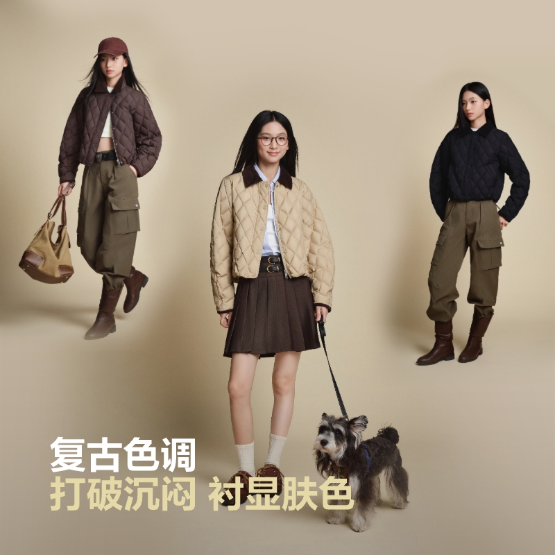 波司登2025秋季新款女短款巴恩风羽绒服菱格外套百搭修身显瘦时尚 - 图2