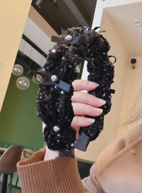 赫本风蝴蝶结亮片高颅顶发箍