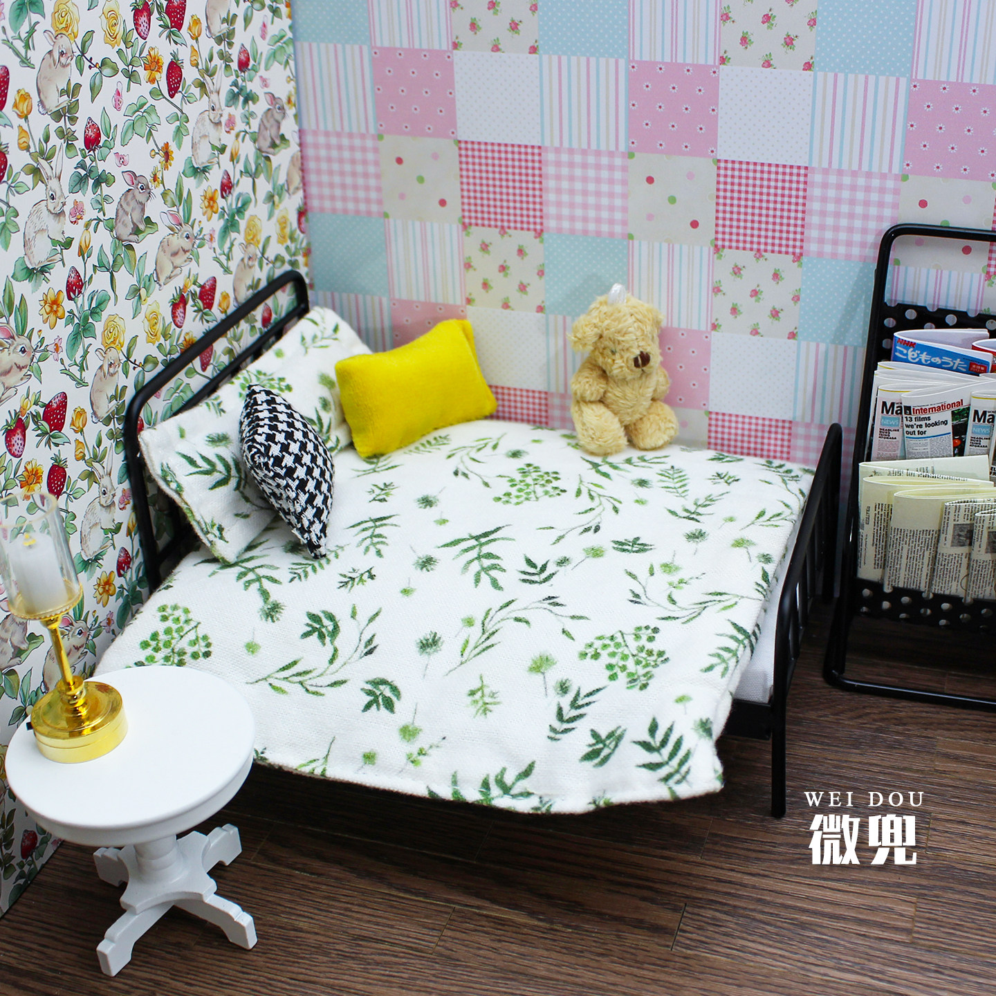 12分BJD微缩铁艺床OB11娃屋卧室拍摄道具迷你场景布艺床品靠枕,淘宝优惠券,粉丝福利购,淘宝优惠卷