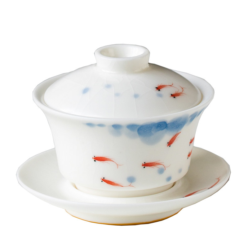 Gaiwan Kungfu tea set Bairu kiln open slice hand painted fish