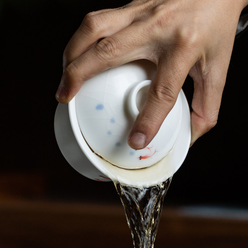 Gaiwan Kungfu tea set Bairu kiln open slice hand painted fish