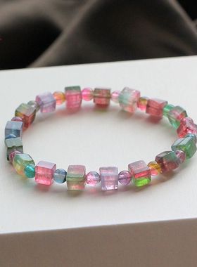 天然原矿碧玺西瓜碧方块圆珠