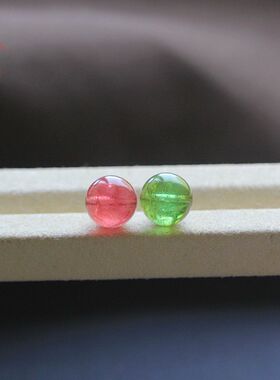 粉桃祖母绿色碧玺单珠散珠10.3 10.5MM多宝手串手链DIY配珠