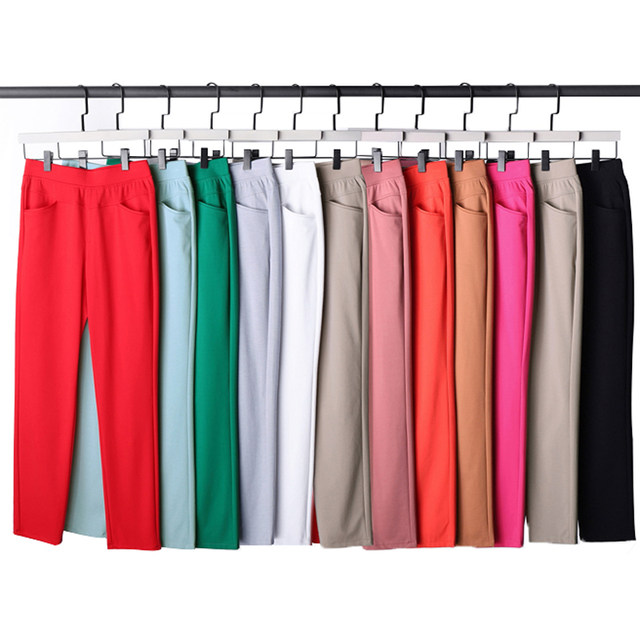 High-waisted Fan Meizi casual elastic small feet nine-point pants