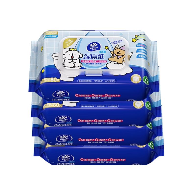 维达线条小狗湿厕纸80片加大加厚大包家用实惠装擦屁股私处湿纸巾 - 图3