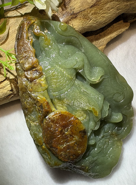 和田玉析木河磨玉关公手把件吊坠