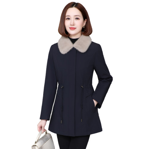 海宁派克服女2026新款冬水貂毛内胆可拆卸皮草外套中长款修身大衣 - 图3