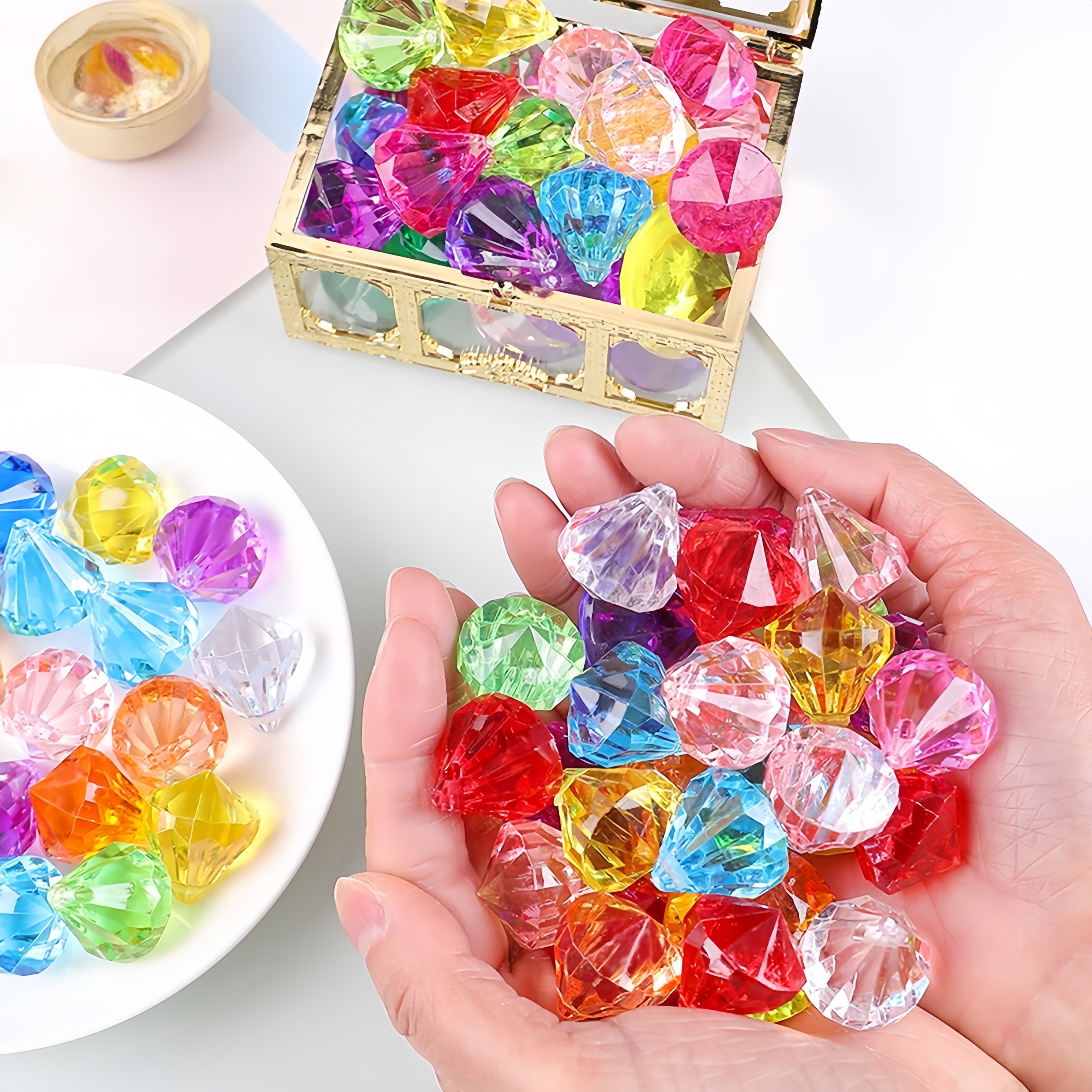 儿童水晶宝石玩具七彩亚克力钻石配海盗小宝箱盒男女童生日礼物,淘宝优惠券,粉丝福利购,淘宝优惠卷