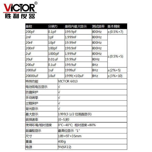 胜利高精度电容表VC6013/6243数字电感电容表校准手持LCR测试仪 - 图2