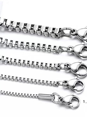 时尚个性盒子链无吊坠钛钢裸链条单链子气质锁骨长项链百搭配饰品