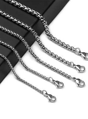 时尚个性方珍珠链单链子无吊坠钛钢裸链气质锁骨长项链毛衣配饰品