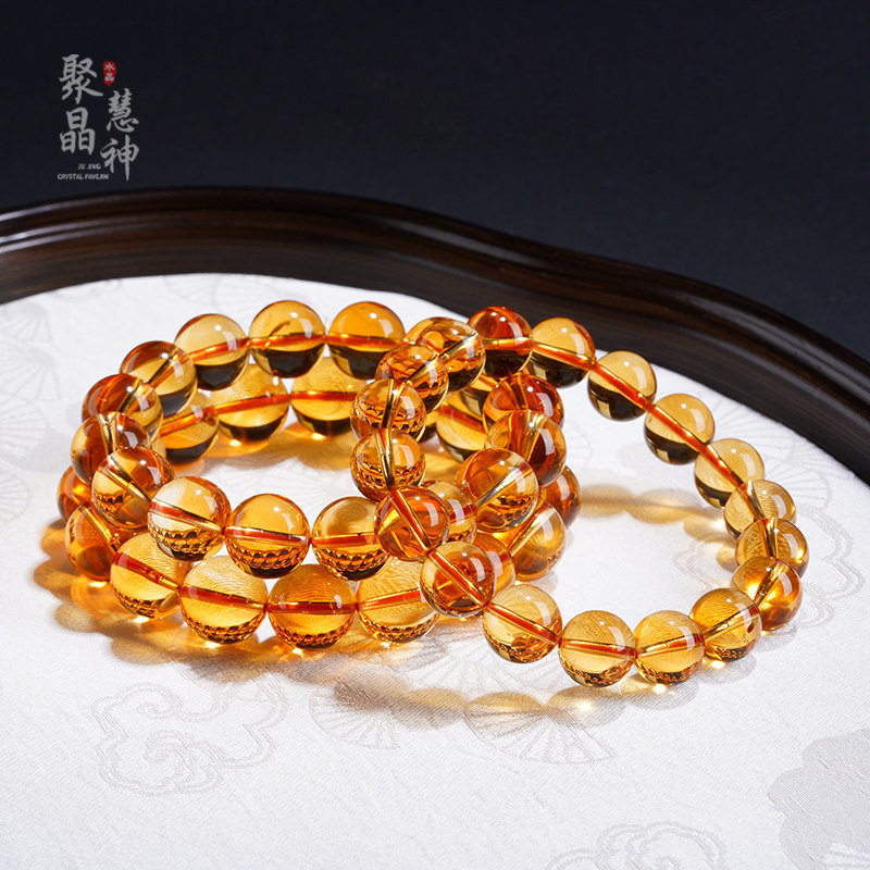 天然巴西黄水晶手链金橘黄晶暴力黄清透手串男士女款手珠饰品礼物,淘宝优惠券,粉丝福利购,淘宝优惠卷