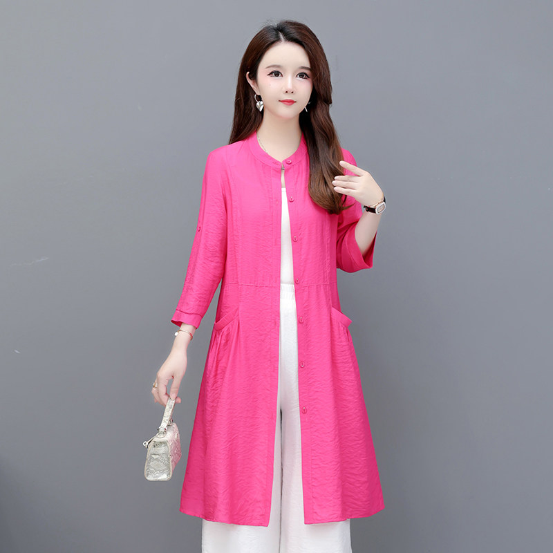 防晒衣中长款薄款风衣女春夏季时尚洋气天丝衬衫外搭开衫妈妈外套,淘宝优惠券,粉丝福利购,淘宝优惠卷