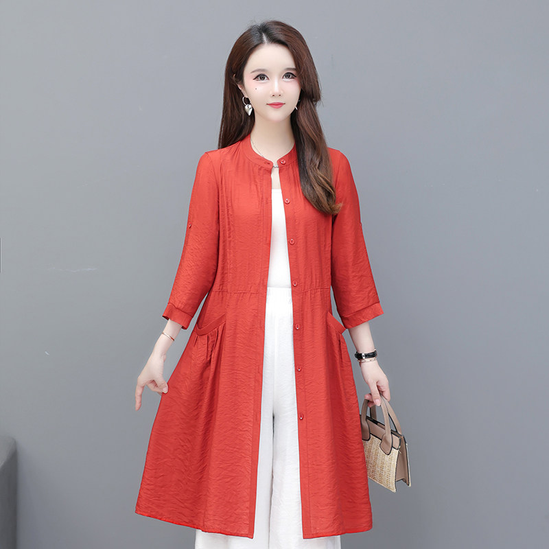 防晒衣中长款薄款风衣女春夏季时尚洋气天丝衬衫外搭开衫妈妈外套,淘宝优惠券,粉丝福利购,淘宝优惠卷