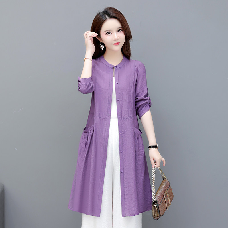 防晒衣中长款薄款风衣女春夏季时尚洋气天丝衬衫外搭开衫妈妈外套,淘宝优惠券,粉丝福利购,淘宝优惠卷