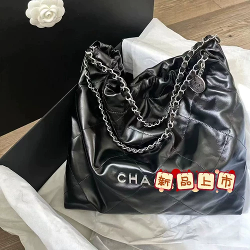 Сумка через плечо, демисезонный мусорный мешок, вместительная и большая цепь, сумка на одно плечо, из натуральной кожи, коллекция 2022, в стиле Шанель, на цепочке