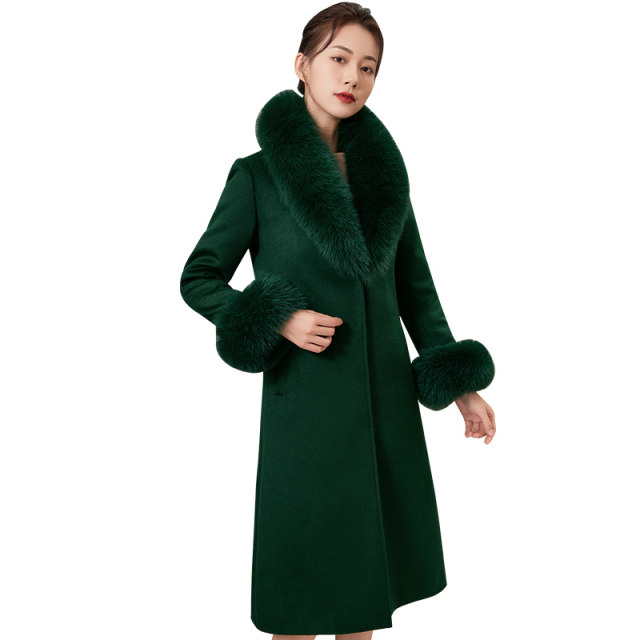 Medium length wool cashmere coat wool fashion