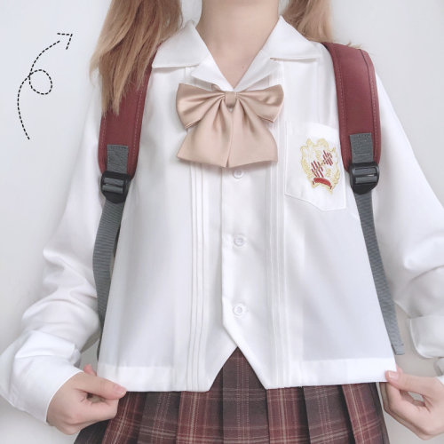 珠珠家云浮 原创jk制服长袖衬衫赤金刺绣日系开襟白衬衣 百搭学生 - 图1